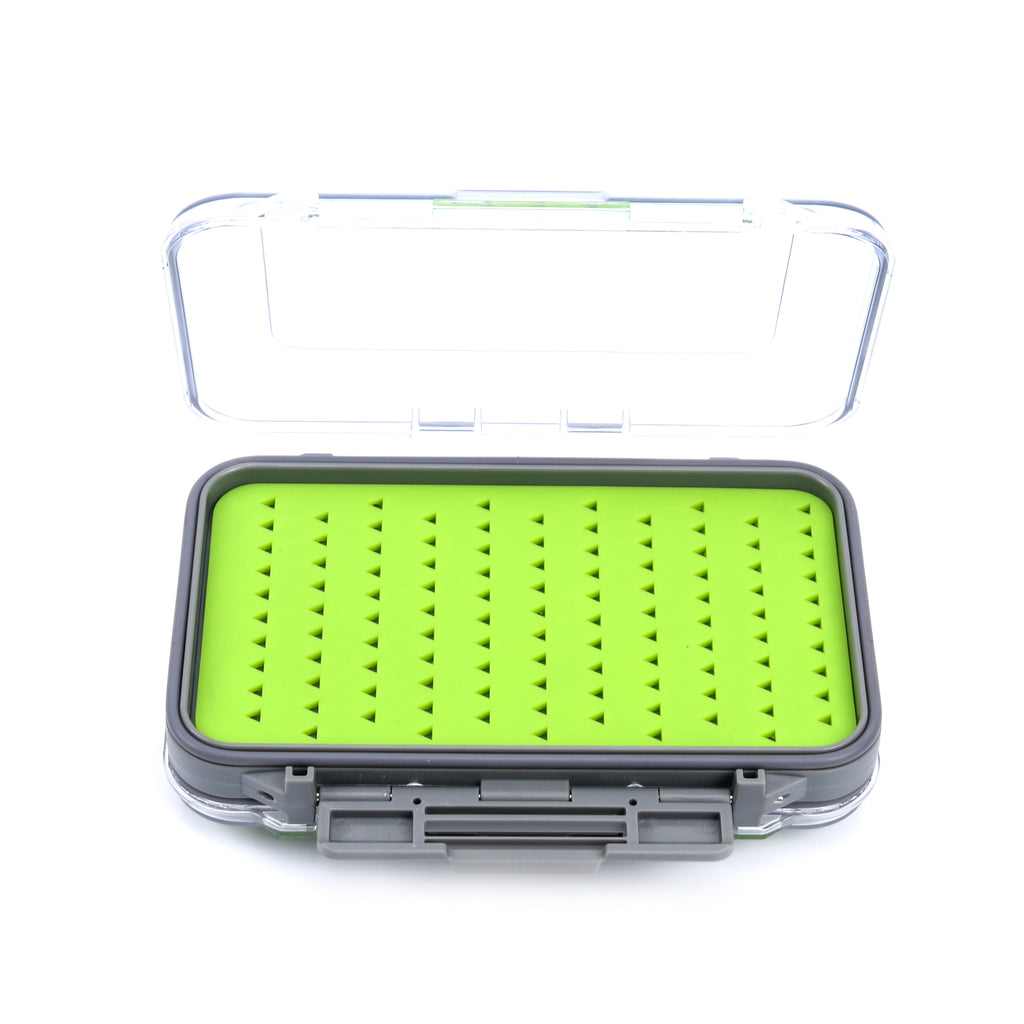 Large Silicone Double Sided Clear Lid Fly Box – Green Caddis